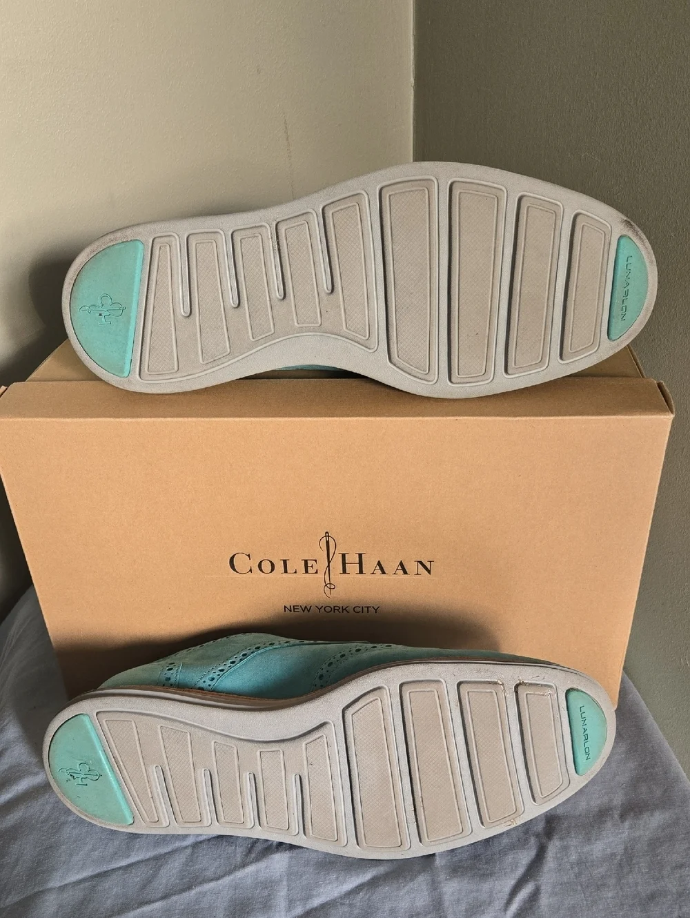 Men's Cole Haan Lunargrand Wingtip Turquoise Suede  Oxfords Sz 9.5